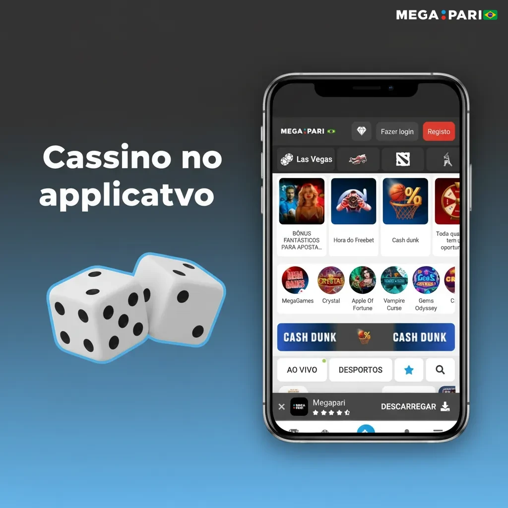 Tela do app de cassino com eventos em destaque, Apostas/Cassino, slots como Book of Dead e roleta e blackjack ao vivo.