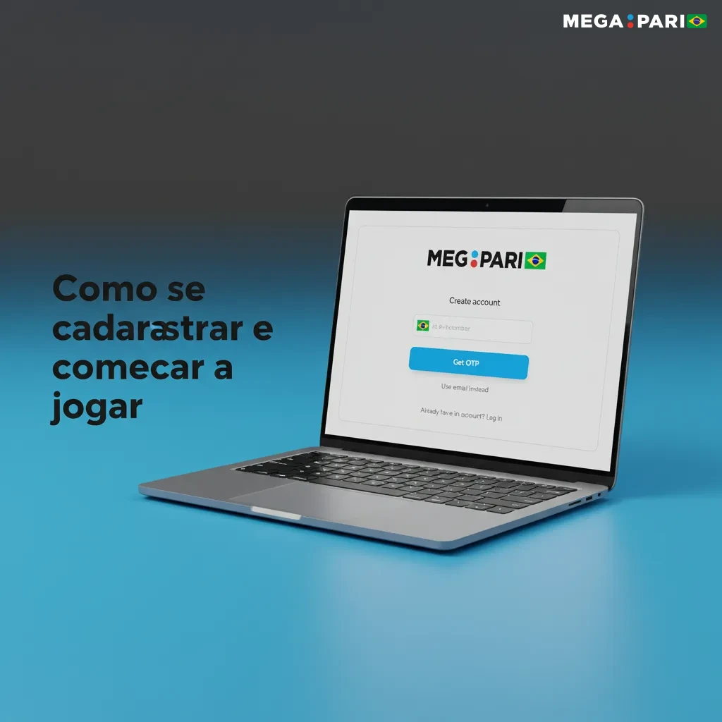 Tela de cadastro com passos: Cadastrar, preencher dados, senha segura, confirmar por e-mail/SMS e depositar via Pix, cripto.