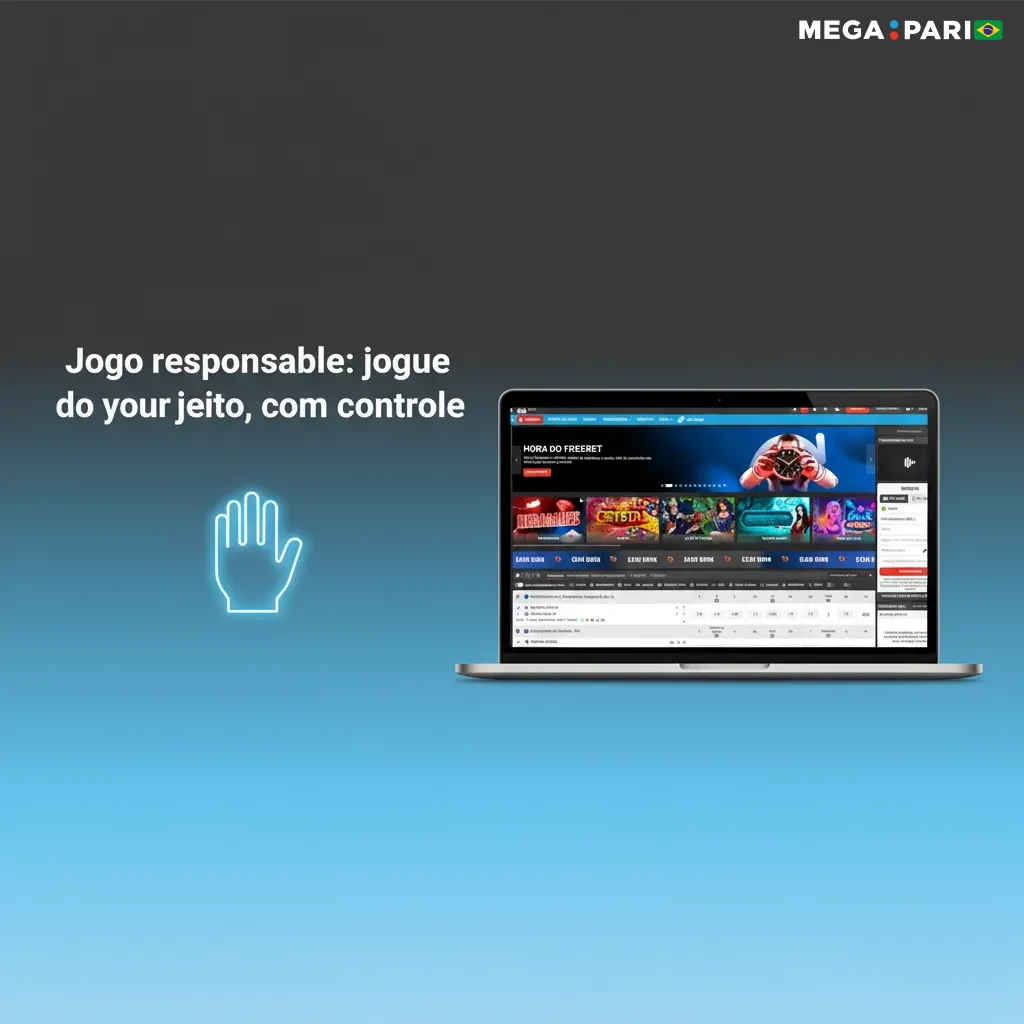 Banner de jogo responsável com ícones de limites, lembretes, pausas e apoio, destacando controle e bem‑estar.