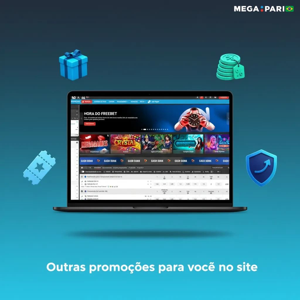 Banner MegaPari com promoções: recarga semanal, cashback, aposta grátis, torneios de slots e turbo em múltiplas.