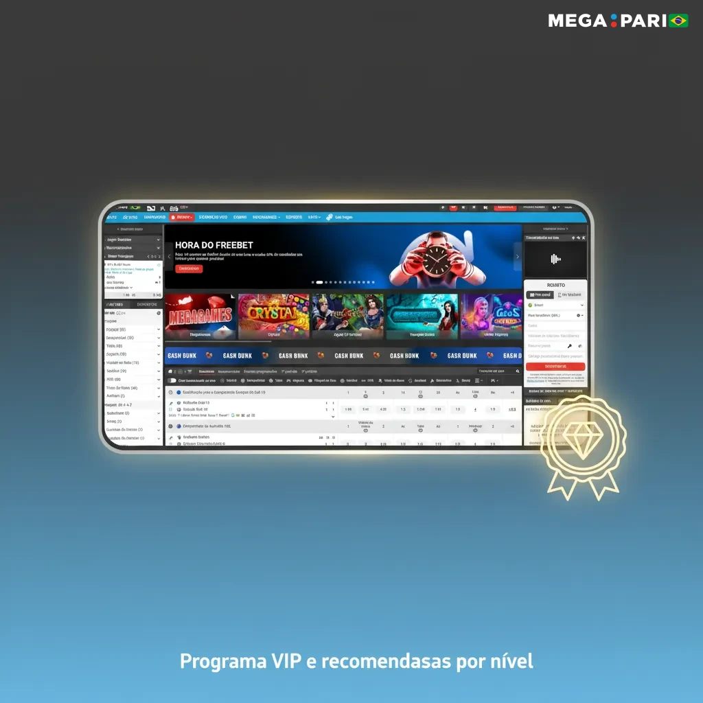 Gráfico de níveis VIP: Bronze a Diamante, com ícones de cashback, ofertas exclusivas e atendimento prioritário.