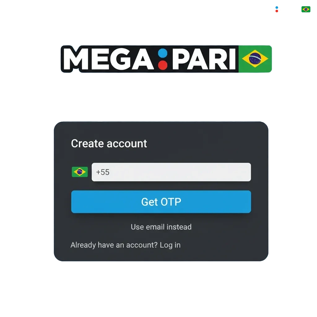 Página de cadastro da Megapari no Brasil com destaque para bônus 200% até 2100 BRL.