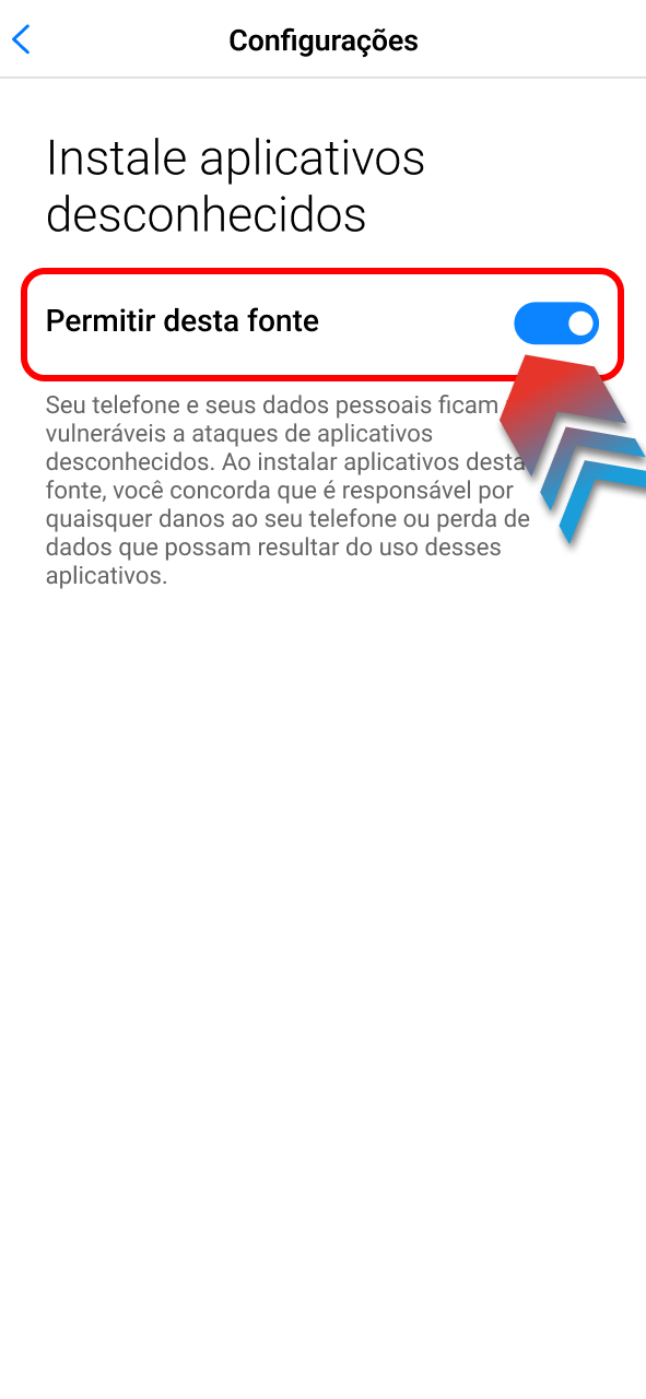 Ative fontes desconhecidas no Megapari e finalize a instalação com segurança.