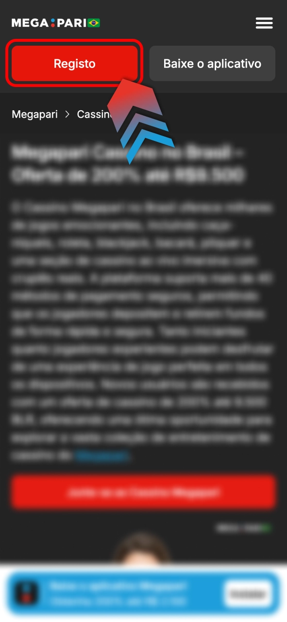 Cadastre-se na Megapari e comece a jogar com acesso rápido e seguro.