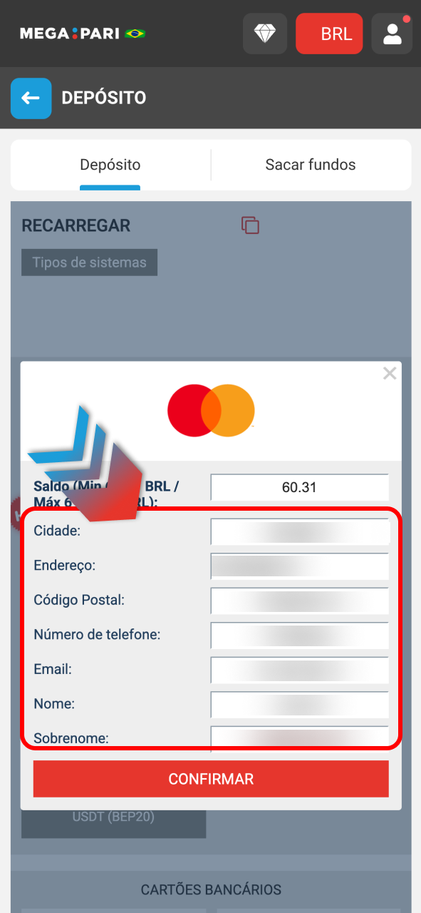 Revise dados Megapari e confirme pagamento com segurança total.