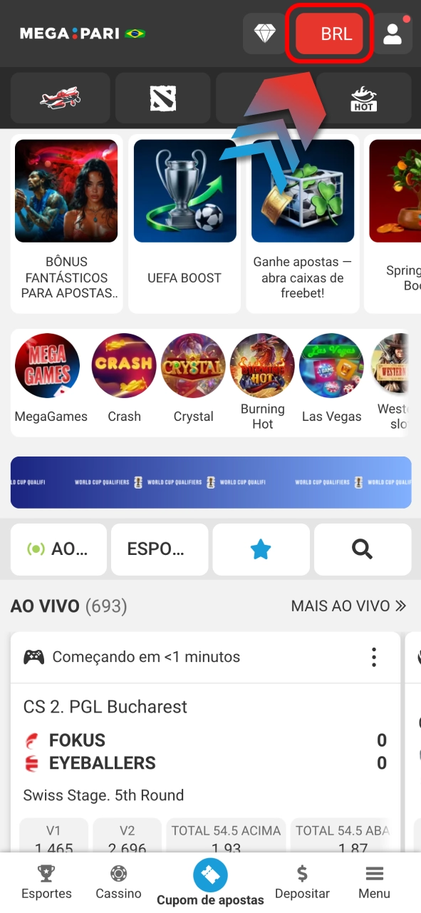 Abra pagamentos Megapari e clique em depositar para começar.