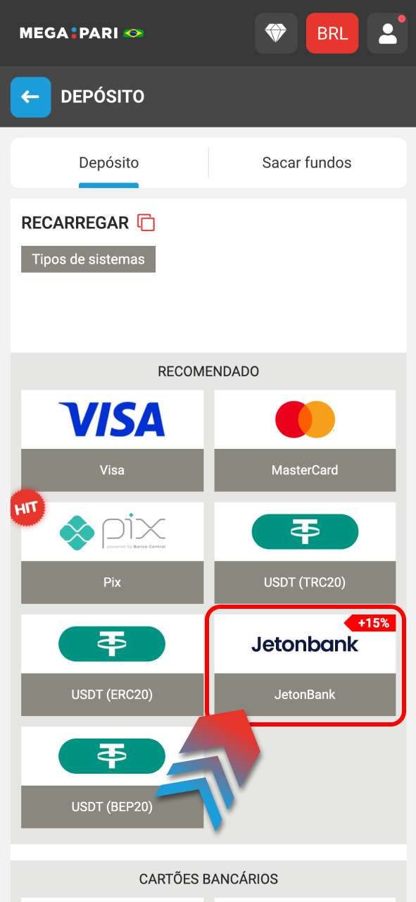 Escolha método Megapari e faça depósito com rapidez e segurança.