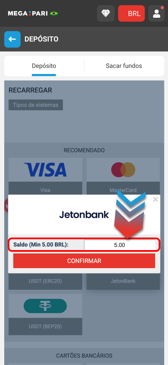 Informe valor Megapari e confirme depósito com rapidez e segurança.