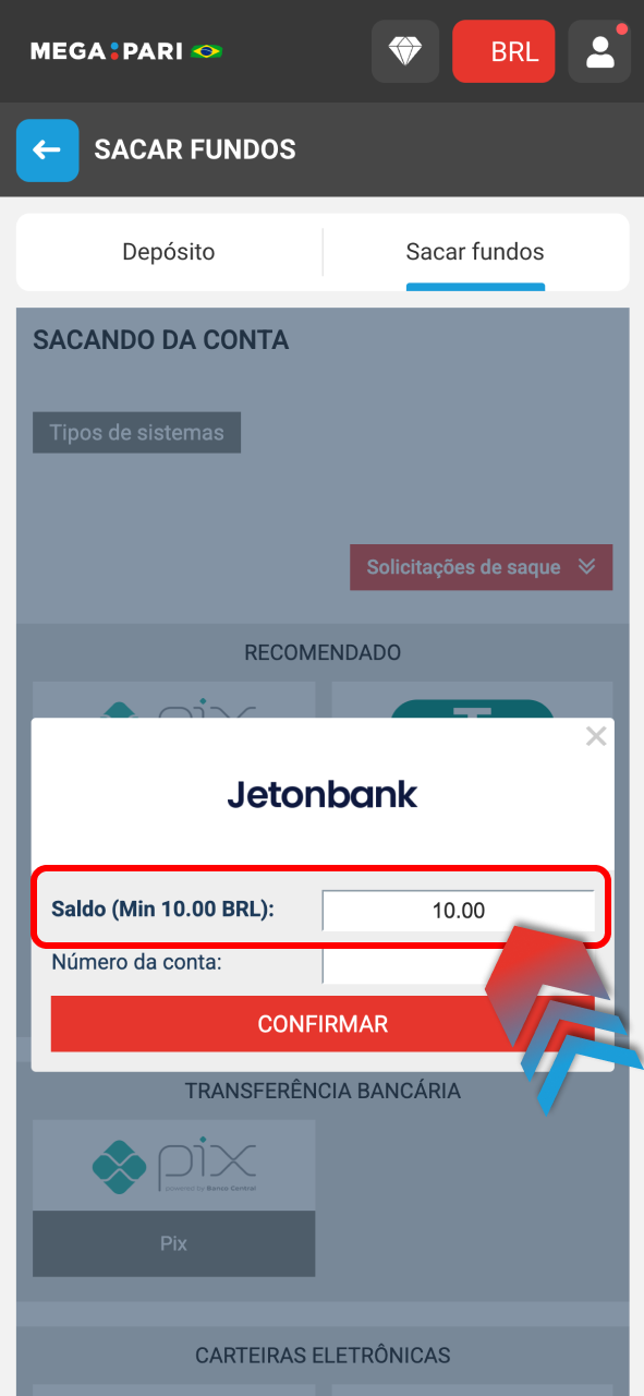 Informe valor Megapari e solicite saque com rapidez e segurança.