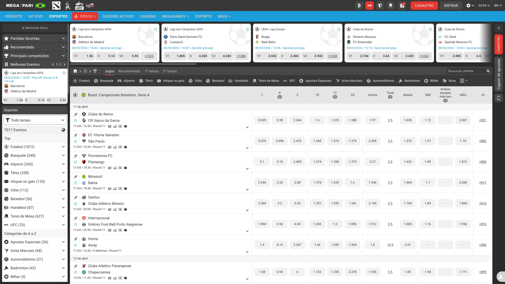 Aposte na Megapari e desfrute de ampla variedade de eventos esportivos.