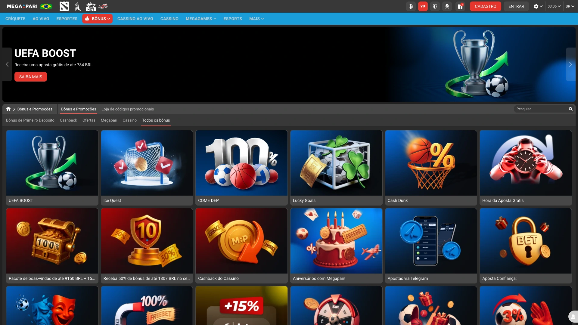 Ative oferta Megapari e aproveite mais valor na sua experiência.